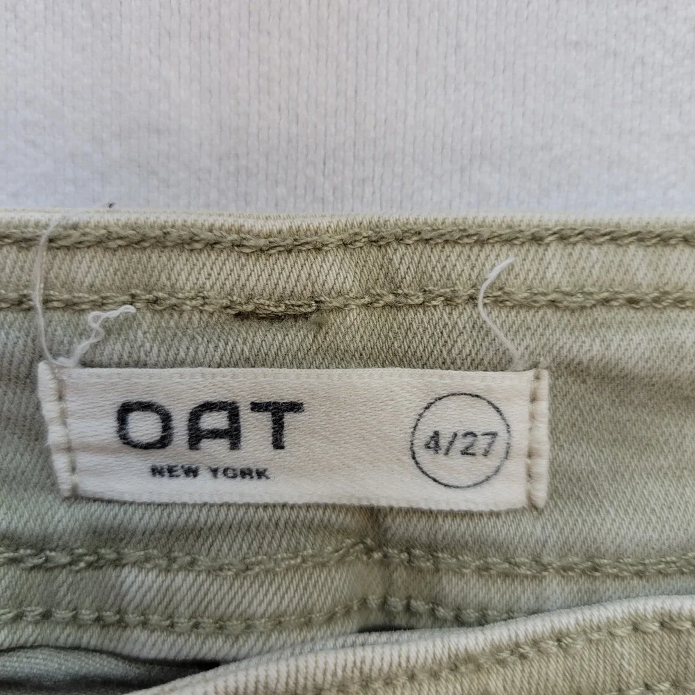 OAT New York‎ Cargo Jeans Womens 4/27 Green Wide Leg Raw Hem High Rise Utility